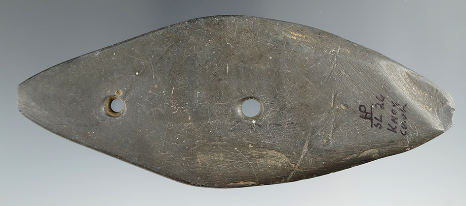 4 13/16" Bi-Pointed Gorget found in Knox Co., Ohio made from Slate.