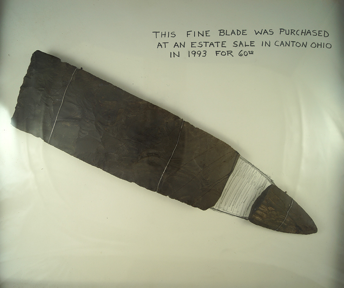 Massive 9 1/2" Long Bottom Section of a huge Flint Blade that was purchased in Canton, Ohio1993.