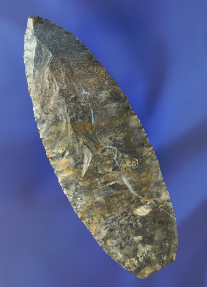 4 1/2" nicely patinated Coshocton Flint Paleo Lance  with nice lightning lines - Coshocton Co.,  Ohi