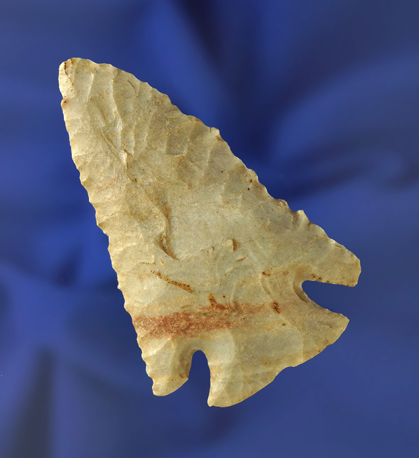 Exceptional! 2 7/8" Lost Lake made from beautifully banded Carter Cave Flint, found in S. Ohio.