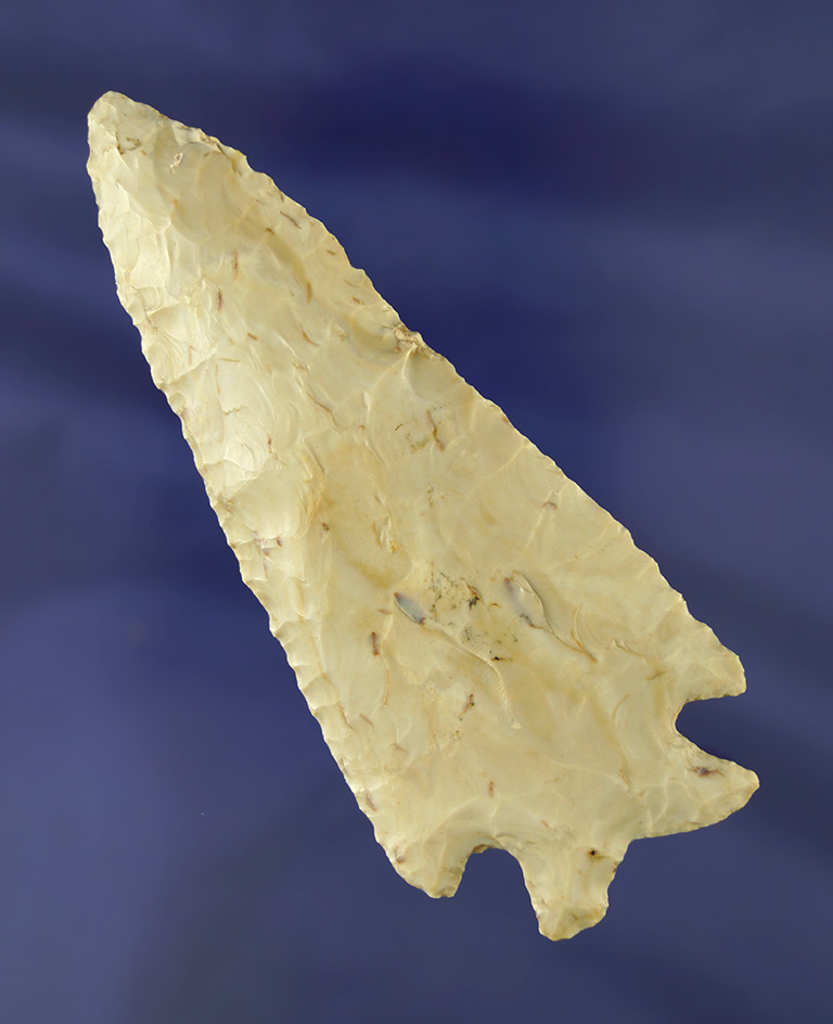 4 1/4" Bifurcated Base Knife made from Flint Ridge Flint found in Ohio. Comes with a Dickey COA.