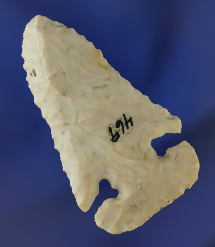 2 3/8" classic style Flint Ridge Flint Thebes E Notch Bevel found in Union Co.,  Ohio. Ex. Dean Dris