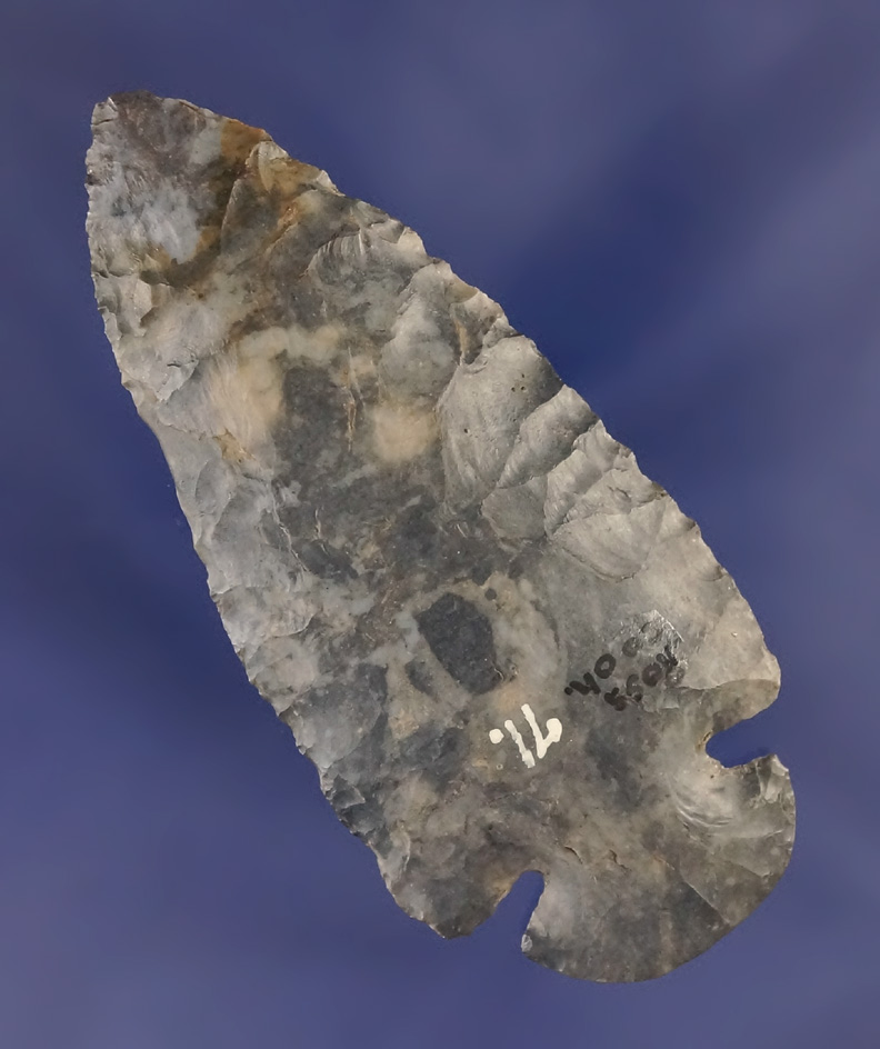 3" Coshocton Flint Dovetail found in Ross Co.,  Ohio. Classic styled. Ex. Dean Driskill collection #