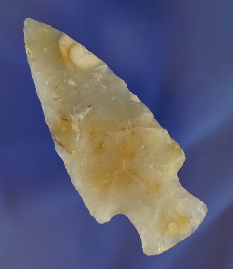 3 13/16" highly translucent Flint Ridge chalcedony Hopewell found in Sandusky Co.,  Ohio.