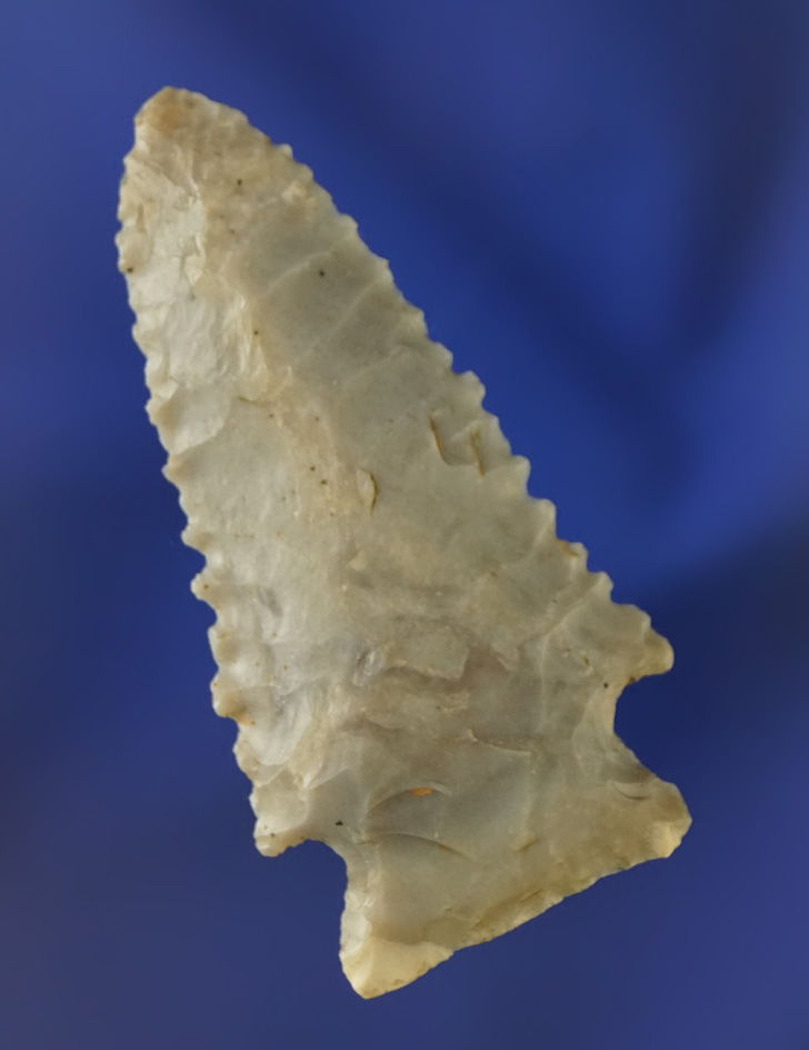 Nicely serrated 2 9/16" Kirk made from high-quality Hornstone found in Kentucky.