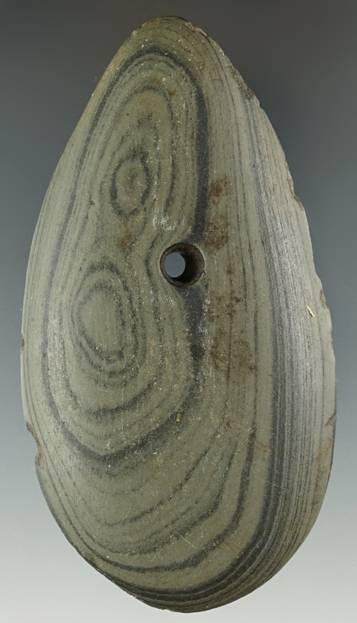 3 13/16" Early Hopewell Tear Drop Pendant found in Ross Co., Ohio. Ex. Jerry Lowe Collection.