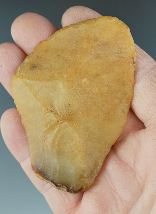 3 1/8" Uniface found between Vantage and Priest Rapids in WA. by Norma Berg. Bennett COA.