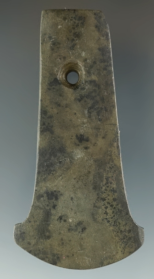 2 7/8" Adena Anchor Pendant made from green and black Banded Slate, found in Stark Co., Ohio.