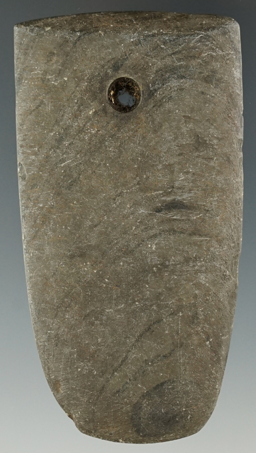 3 3/16" Pendant made from an anciently salvaged Gorget found in Lucas Co., Ohio.