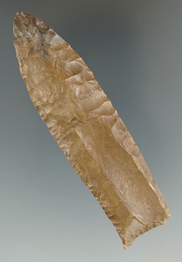 3 5/8" Ft. Payne Chert Paleo Fluted Cumberland - Unique tip and base salvage at a later time. COA.