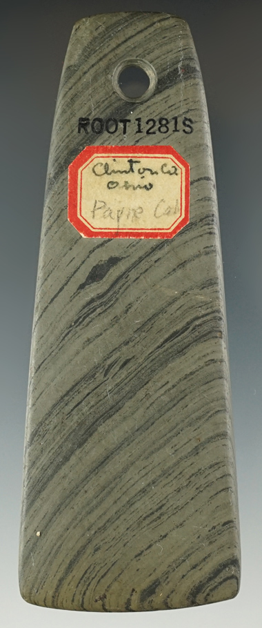 4 3/8" Adena Trapezoidal Pendant - Clinton Co., Ohio. Pictured in "Who's Who" #10, page 244.