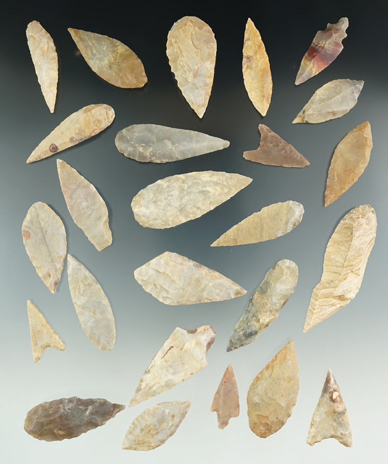 Group of 25 African Neolithic Points from the northern Sahara desert region. Largest is 2 5/8".