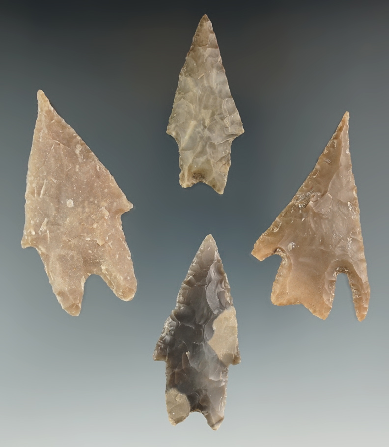 Set of four assorted Texas points in nice condition, largest is 2 5/8".