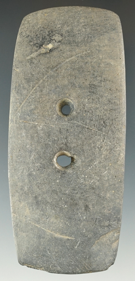 3 15/16" Rectangular Gorget that is one-half restored found in Ottawa Co., Ohio.