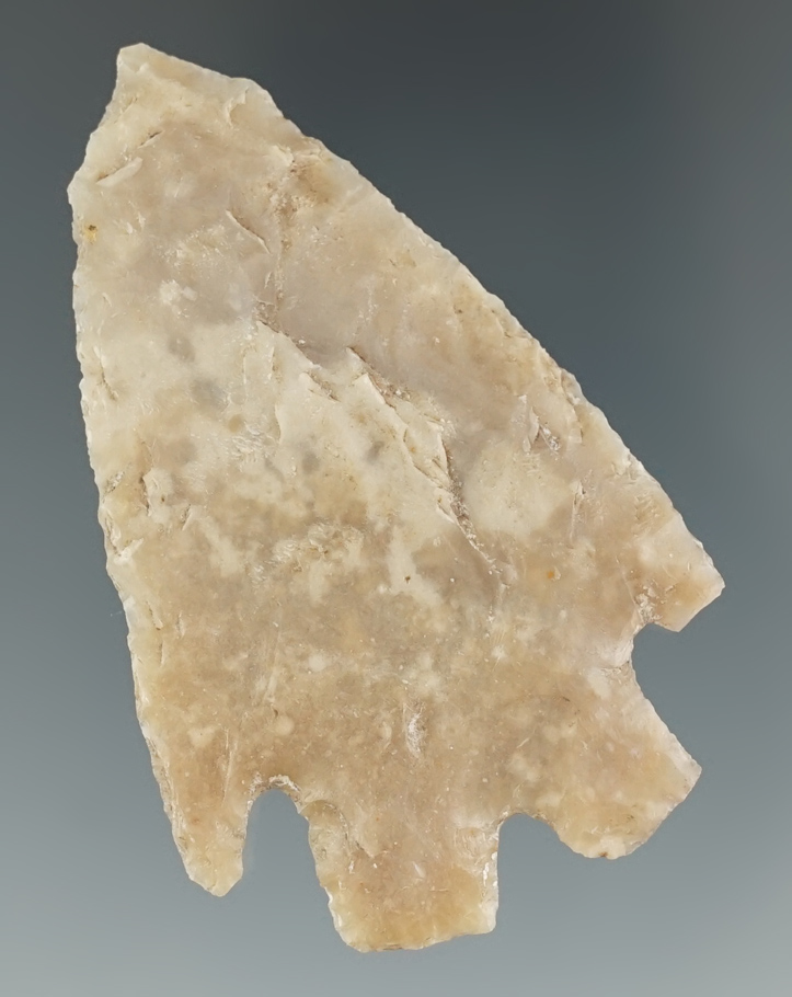 2 7/16" Well patinated Montell with an anciently salvaged tip found in Texas.