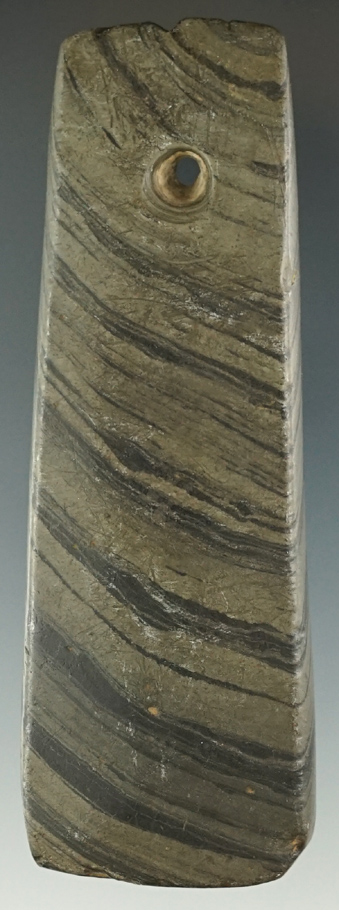 3 3/4" Adena Trapezoidal Pendant with a notched topfound in Ohio. Ex. Gilbert Dilley. Davis COA.