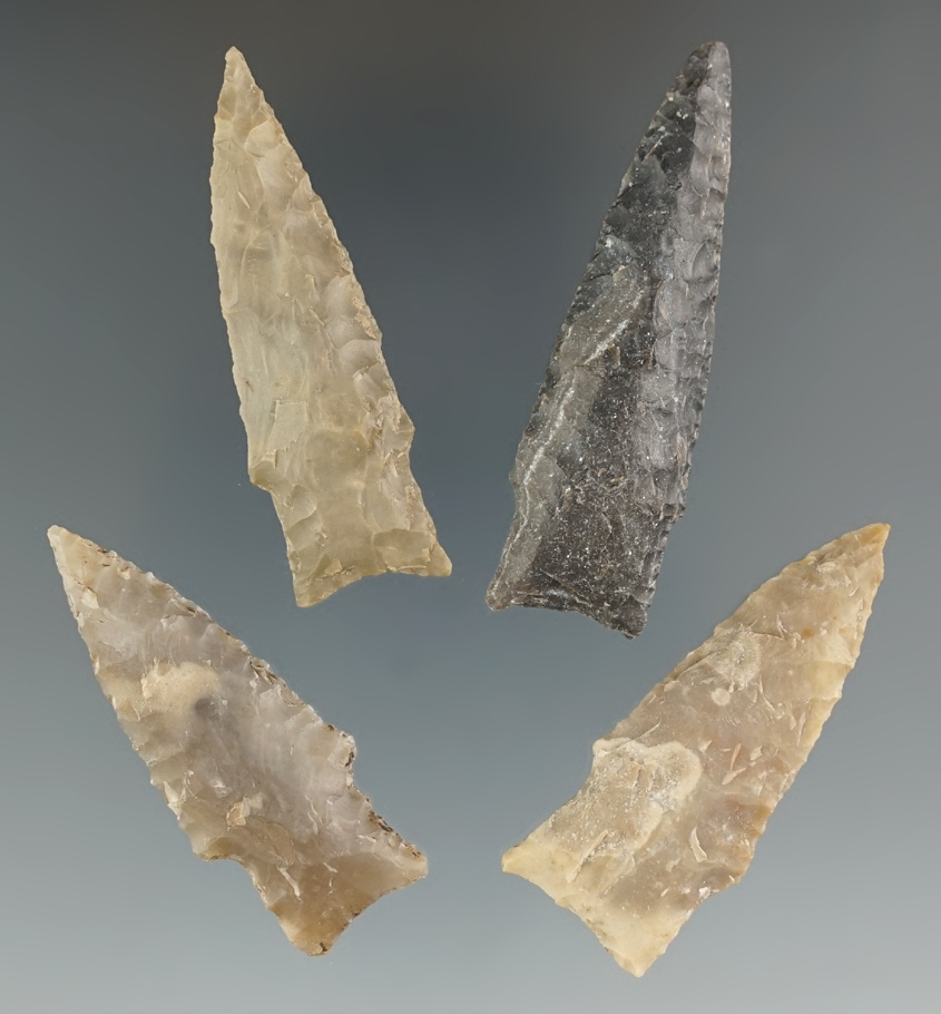 Set of four Darl Points found in Texas that are nicely made. Largest is 2 1/16".