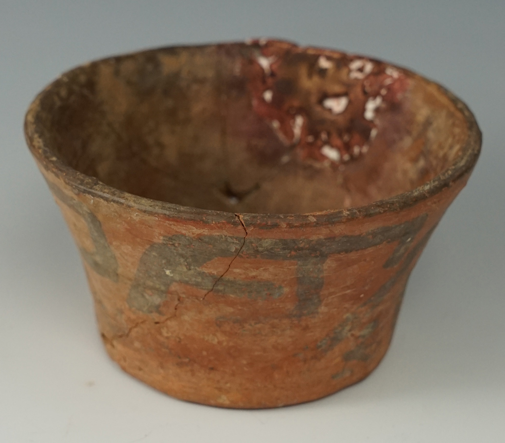 3 3/4" Neolithic Chinese pottery bowl with some restoration and some broken and glued pieces.