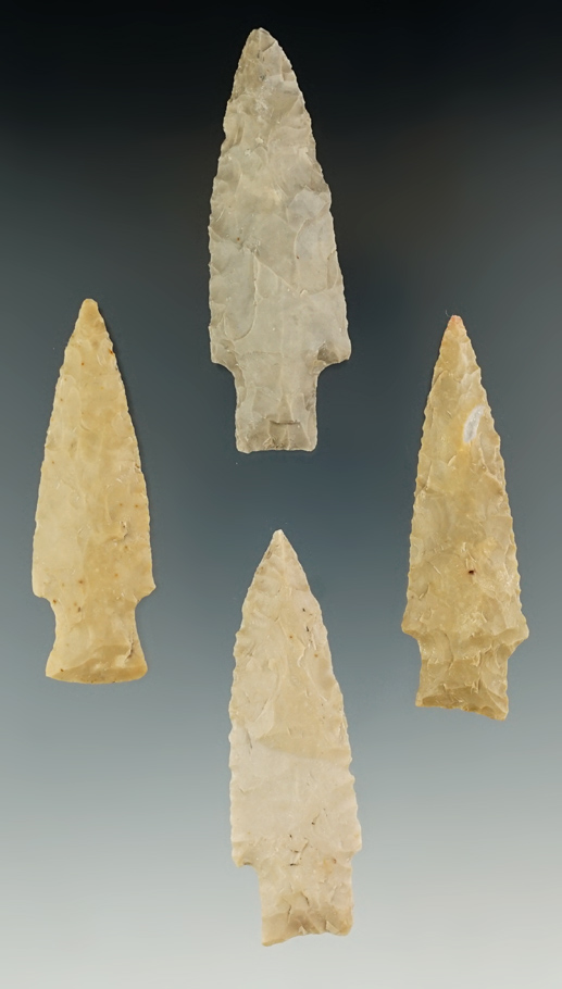 Set of four Darl Points found in Texas, largest is 2 5/8".