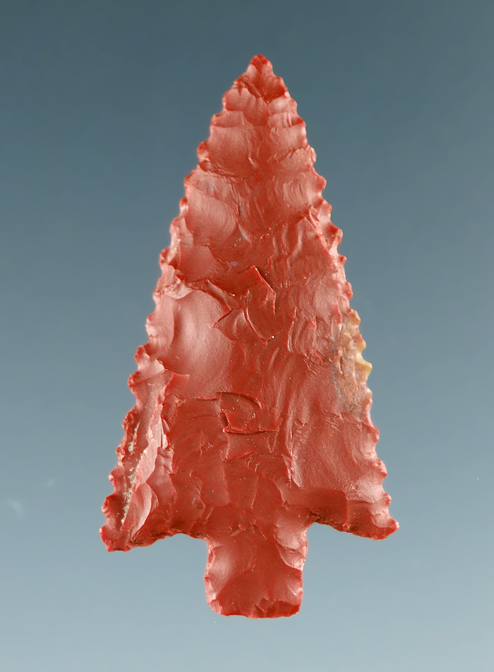 1 1/8" Walulla with excellent edge serrations. Jasper found near the Columbia River. Ex. Schmid.