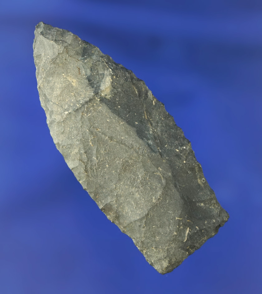 2 3/8" Coshocton Flint Nellie variety Paleo Stemmed Lance found in Ohio.
