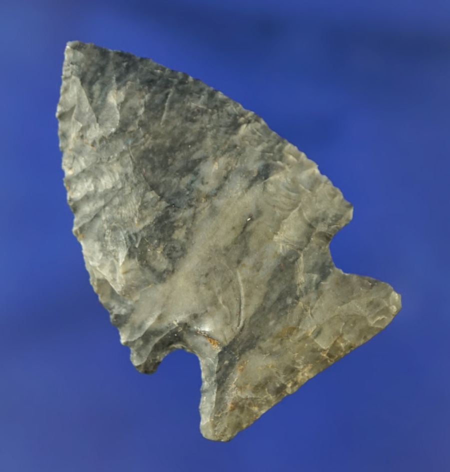 Excellent flaking and style on this 1 15/16" Coshocton Flint Cornernotch  found in Ohio.