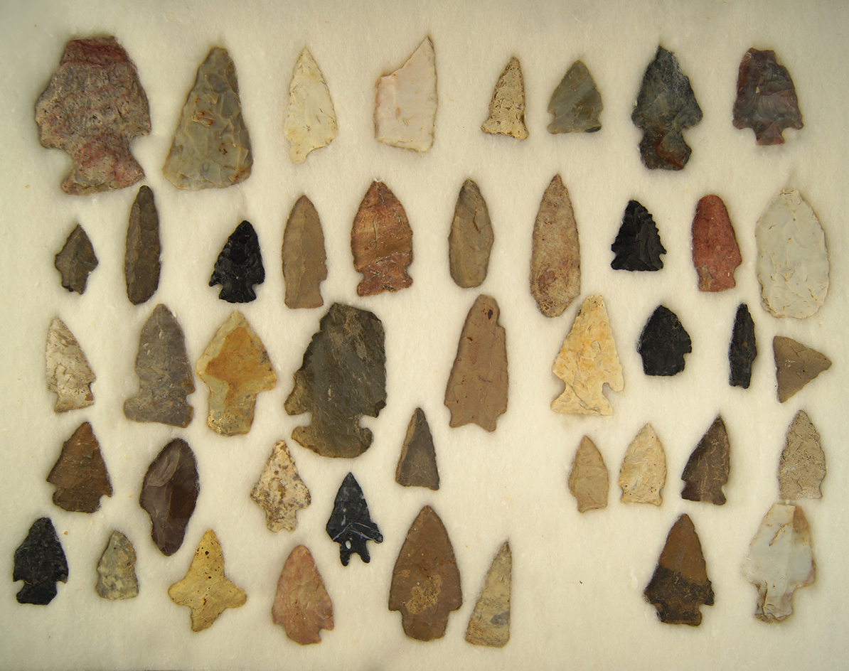 Large group of assorted Ohio Arrowheads, largest is 2 1/2".