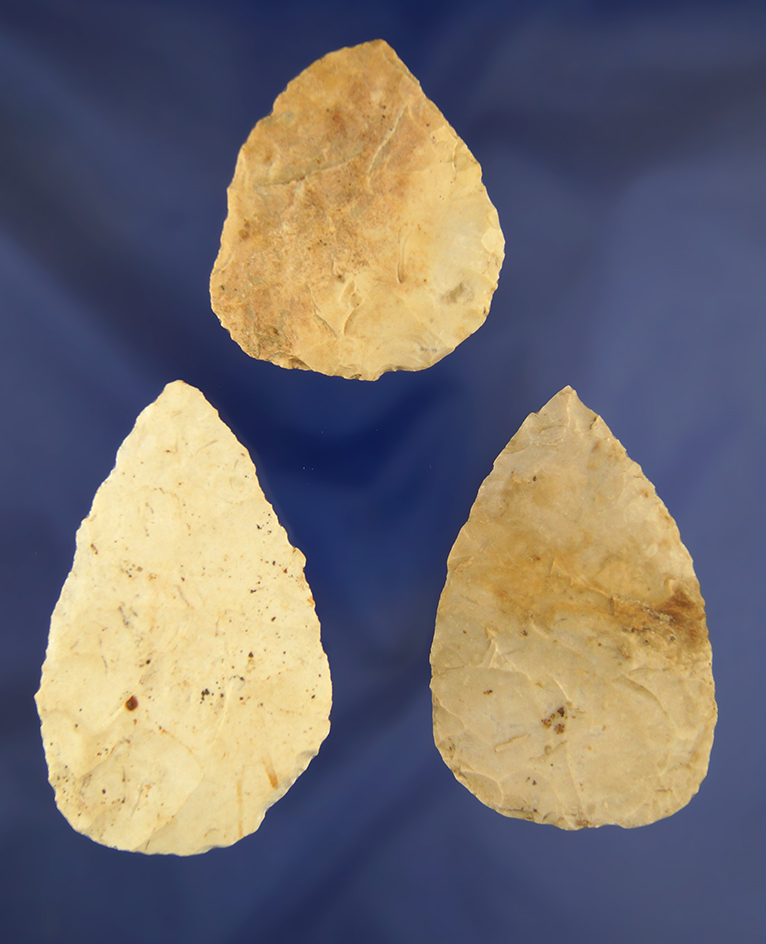 Set of three Adena Blades found in Ohio, largest is 3 1/16".