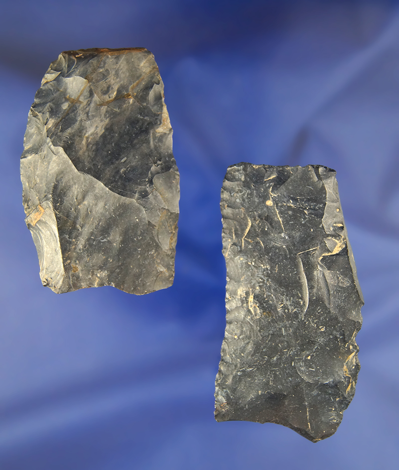 Pair of Coshocton Flint Paleo Knives found by Lar Hothem. Largest is 3".