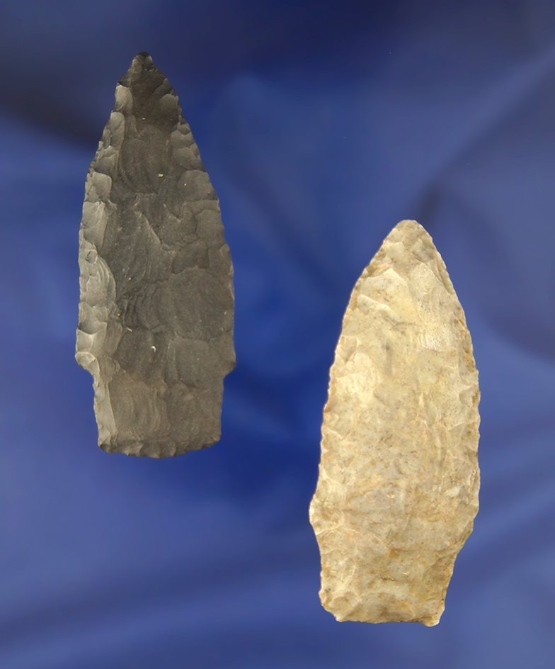 Pair of Ohio Stemmed Lances found in Geauga & Coshocton Counties. Largest is 2 5/8".