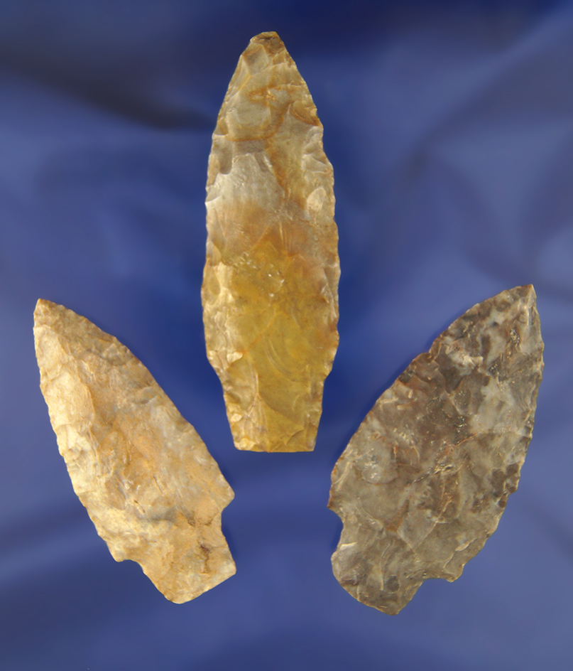 Set of 3 Stemmed Knives found in Fairfield Co., Ohio by Lar Hothem. Largest is 3 1/4".