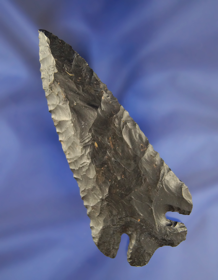 4 5/8" Beveled Thebes made from Gloss Black Zaleski Flint. Slight restoration.Pictured!