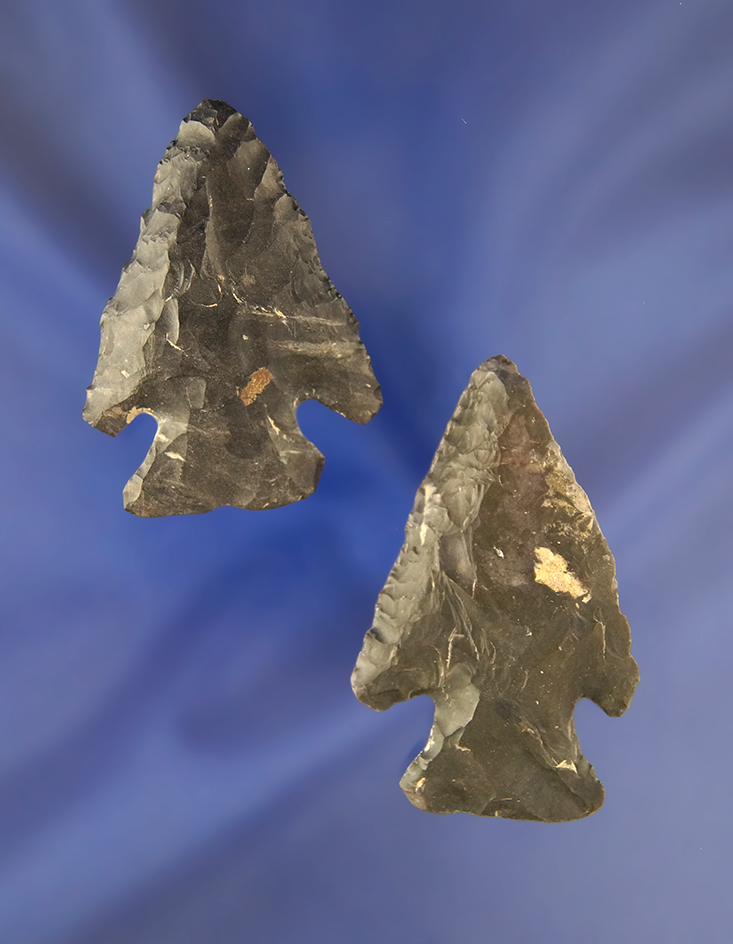 Pair of Coshocton Flint Archaic Cornernotch Arrowheads.
