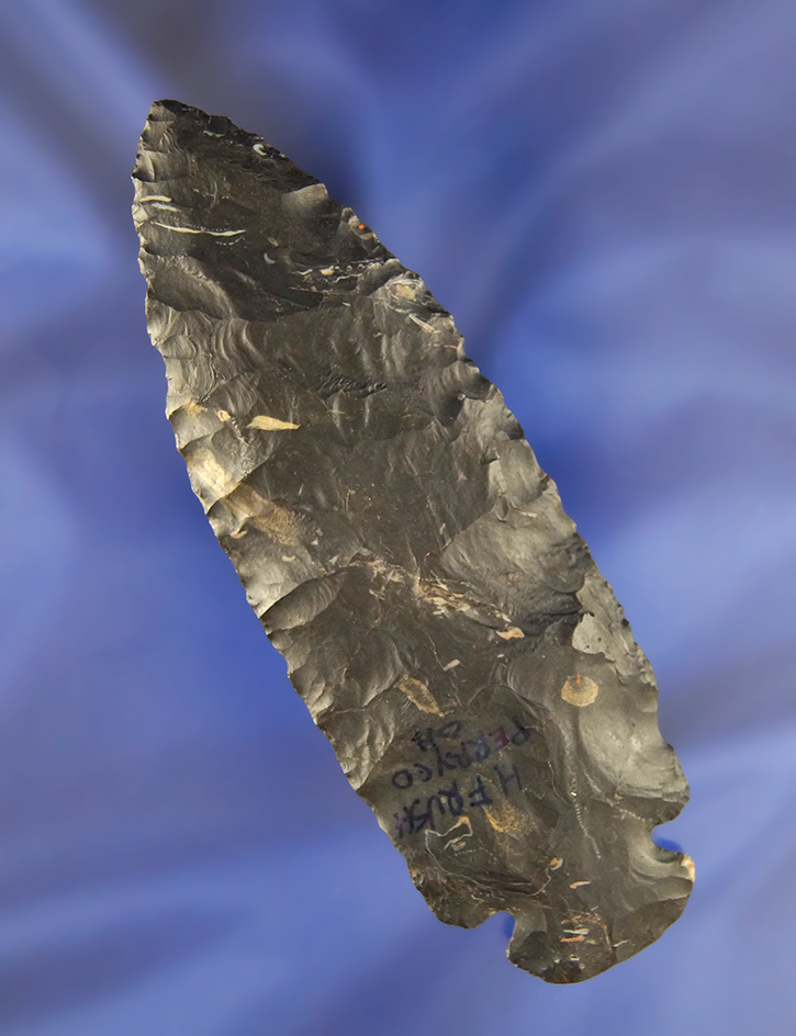 4 3/8" Dovetail made from Black Zaleski Flint and found in Perry Co., Ohio. Ex. Hooks.