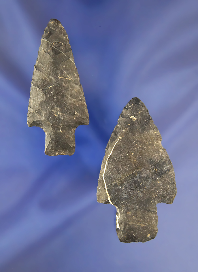 Pair of Coshocton Flint Arrowheads, longest is 2 13/16". Found in Ashland Co., Ohio.