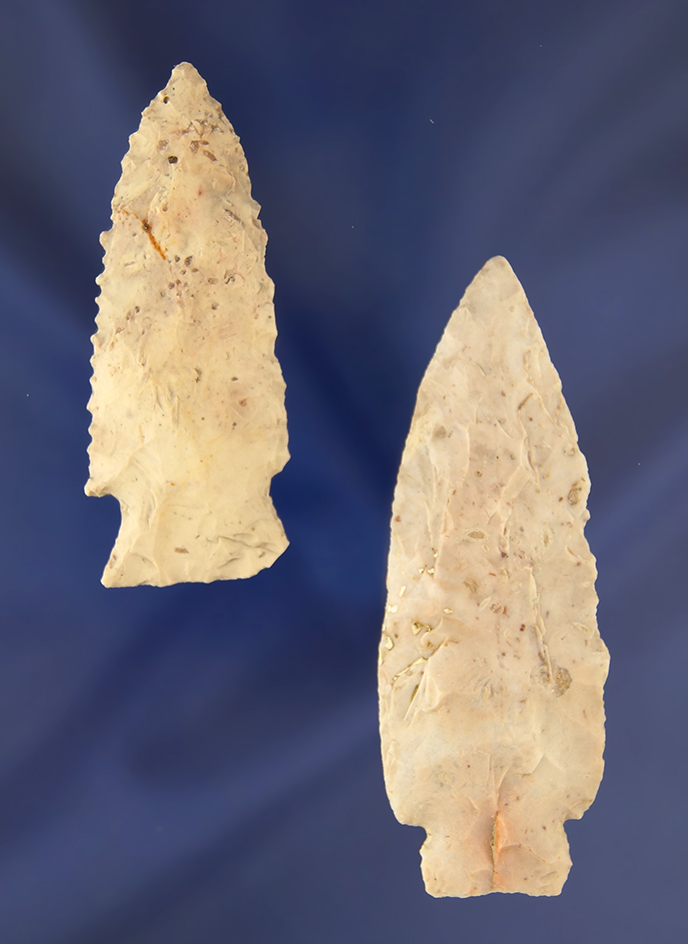 Pair of well flaked Ohio Arrowheads, largest is 3". Found in Ashland Co., Ohio.