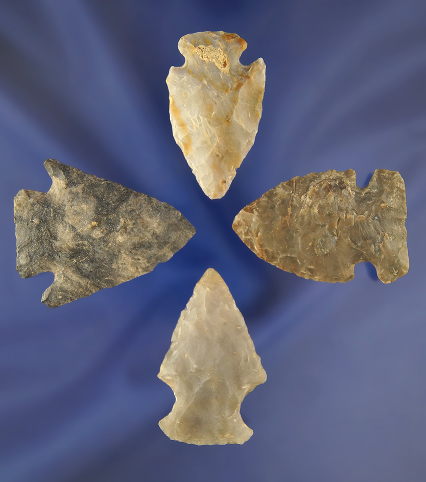Set of 4 nice assorted Arrowheads, largest is 2". Found in northern Ashland Co., Ohio.