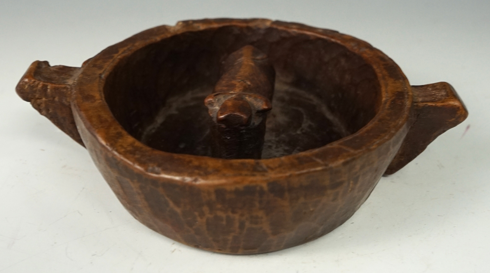 5" Wide Colonial Peru hand carved wooden bowl with excellent age in very nice condition.