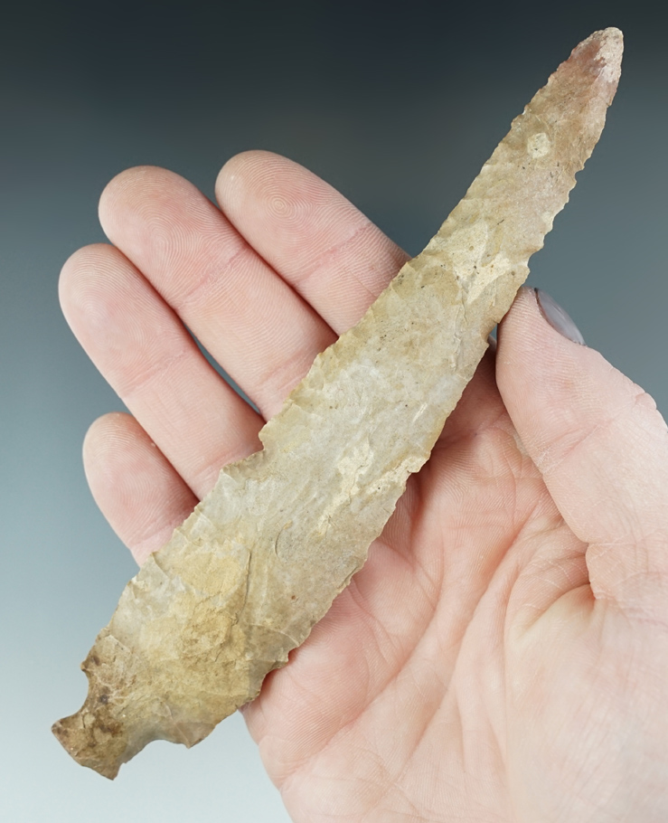 Large 6 3/8" Stemmed Knife found in Tennessee. Ex. Eric Wagner collection.