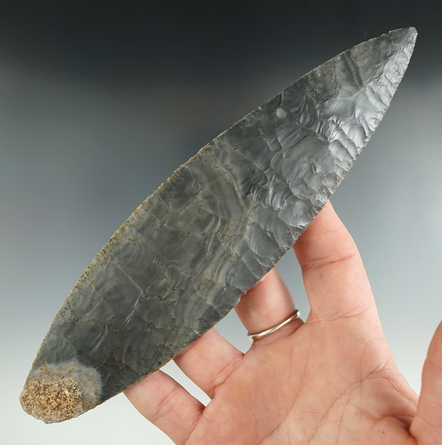 7 1/8" Mayan Flint Blade with great workmanship, recovered in Belize. Ex. Shively, Doug Hooks