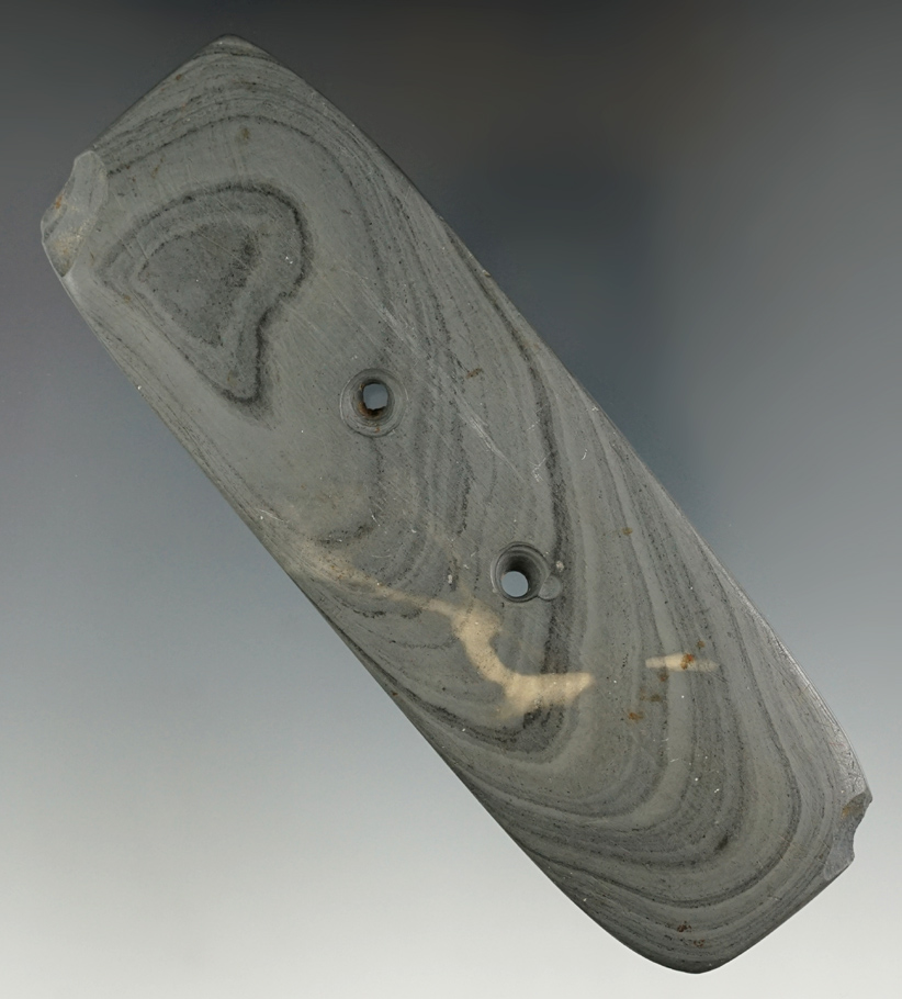 5 3/8" Banded Slate Rectangular Gorget found in Wood County Ohio. Ex. Mel Wilkins. Pictured!