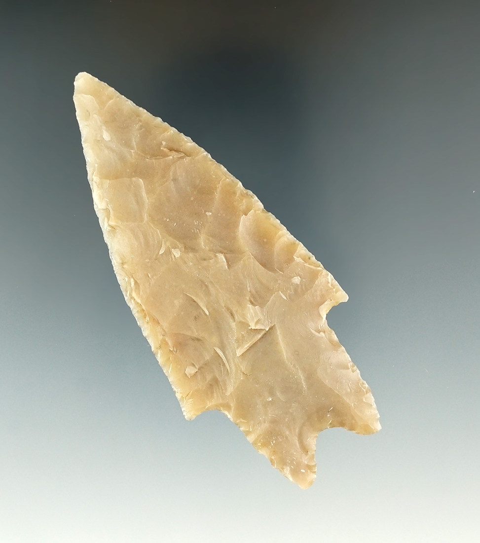 3 3/8" Pedernales made from tan chert, found in Texas.