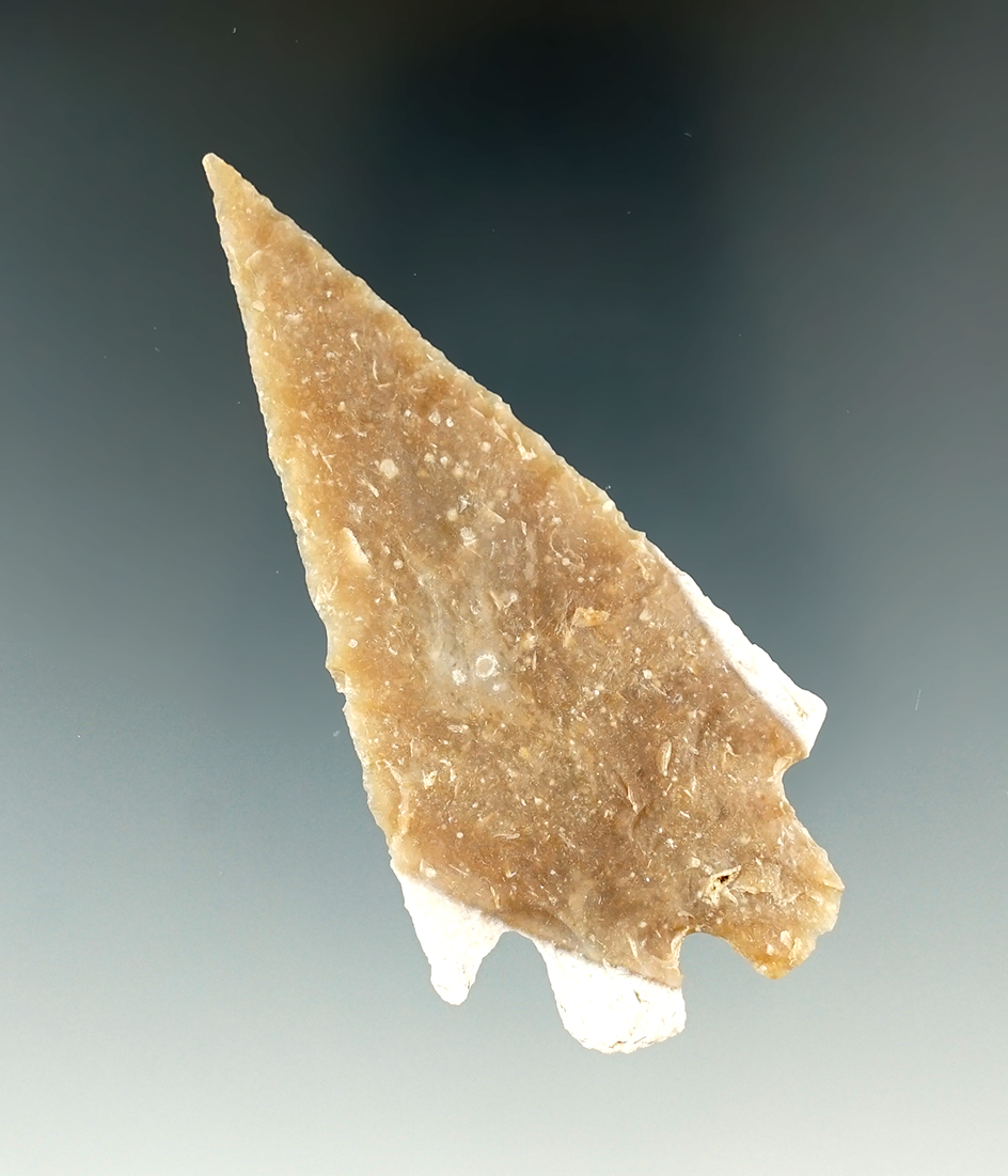 2 15/16" Montell made from brown and white chert, found in Bandera Co., Texas.  Rogers COA.