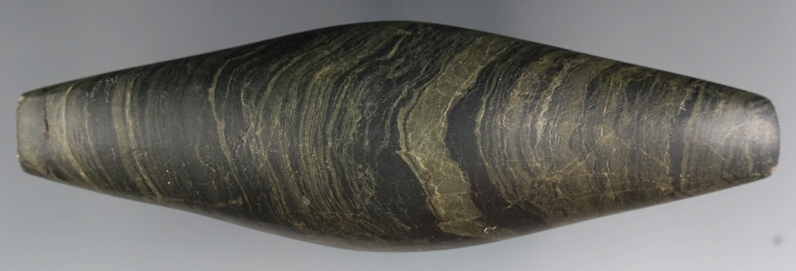 5 5/16" Undrilled Adena Expanded Center Gorget - beautiful Faulted Slate. Licking Co., Ohio.