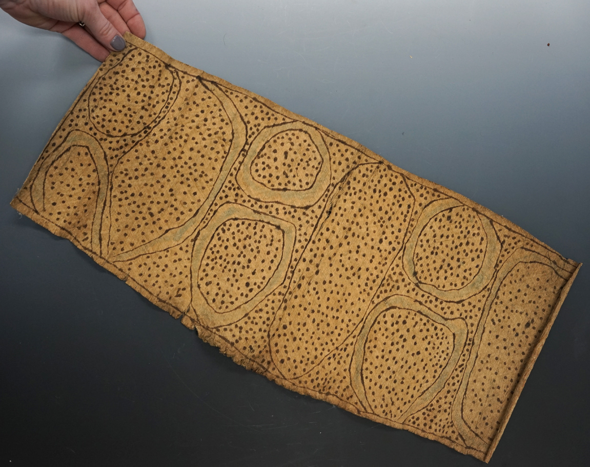 Rare and unique Aboriginal Australian artwork. 24" x 10 1/2" section of hand painted tree bark