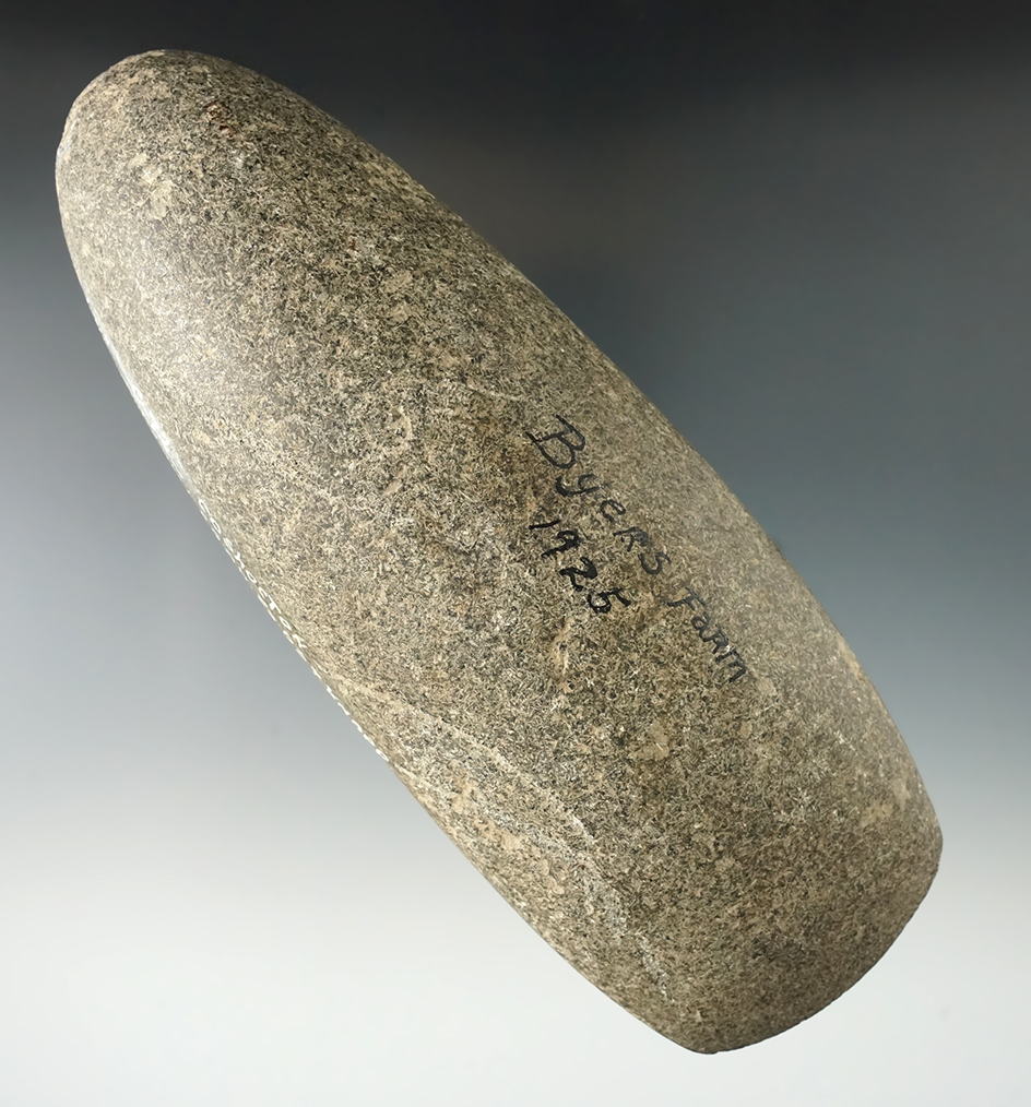 6 1/2" Tapered Poll Celt found on the Byers farm, Coshocton Co., Ohio in 1925. Ex. Dr. J. Knapp