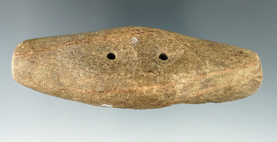 4 1/4" Adena Limestone Expanded Center Gorget found in Monroe Township, Logan Co., Ohio