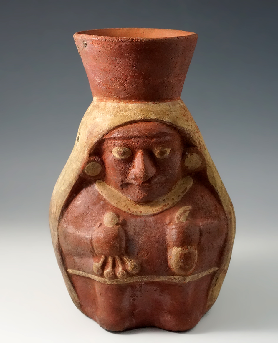 8 1/2" Moche II Pottery Vessel featuring a healer found in Peru.