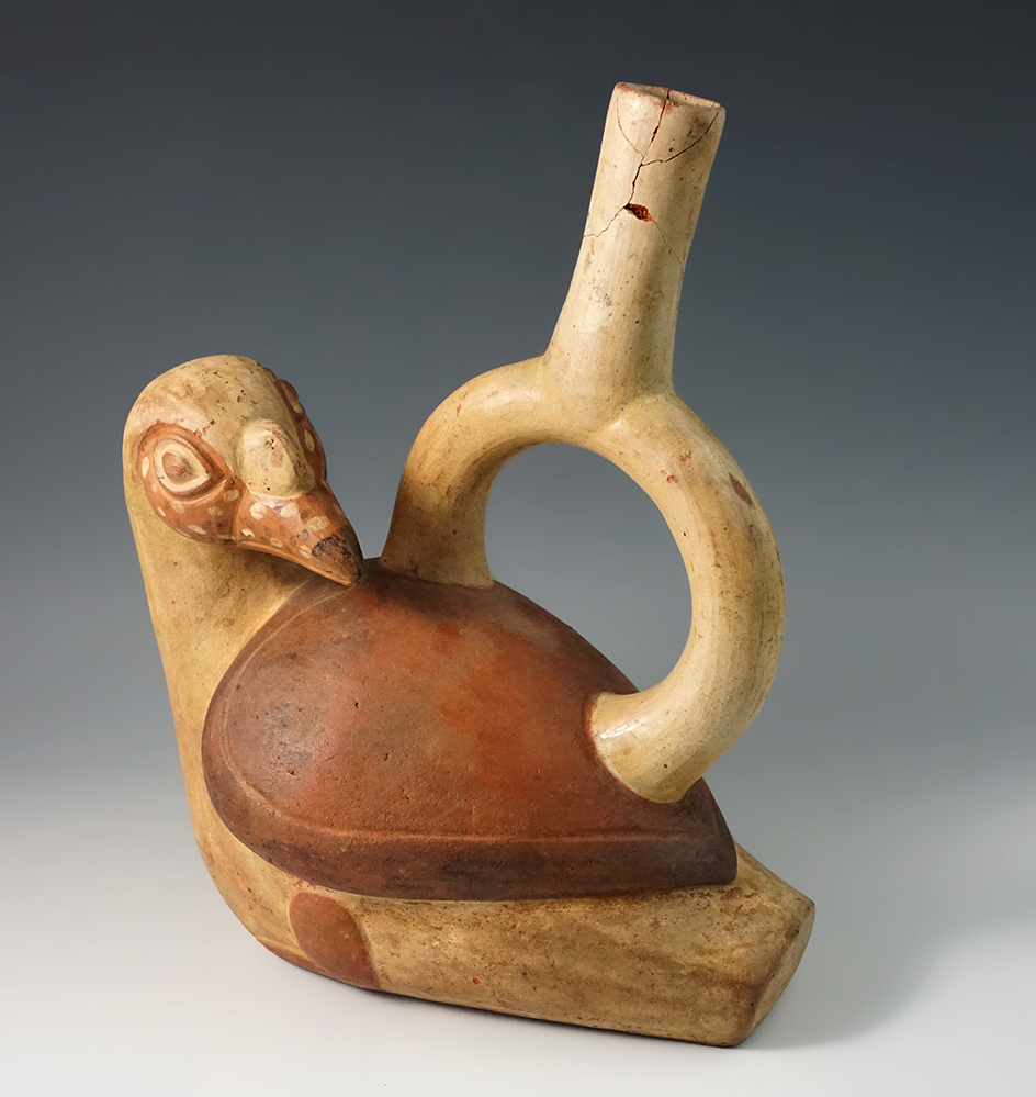 Moche 4 Bird Effigy Stirrup Spout Pottery Vessel - Peru. Circa A.D. 800. Top of spout glued.