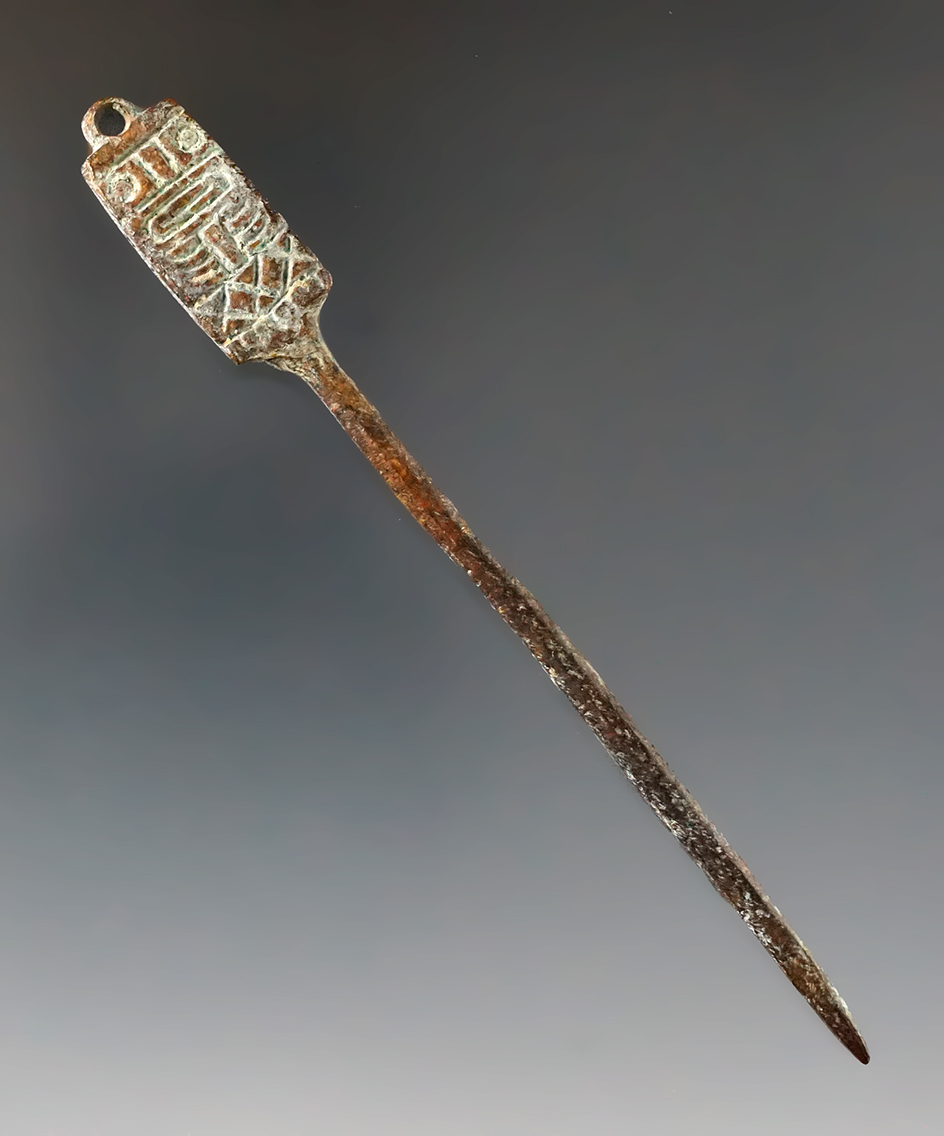 4 5/16" Inca Tupu Pin made from Copper with nice design found in Cuzco Valley, Peru.